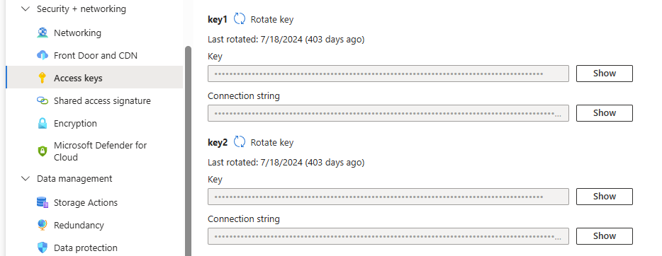 Storage account keys