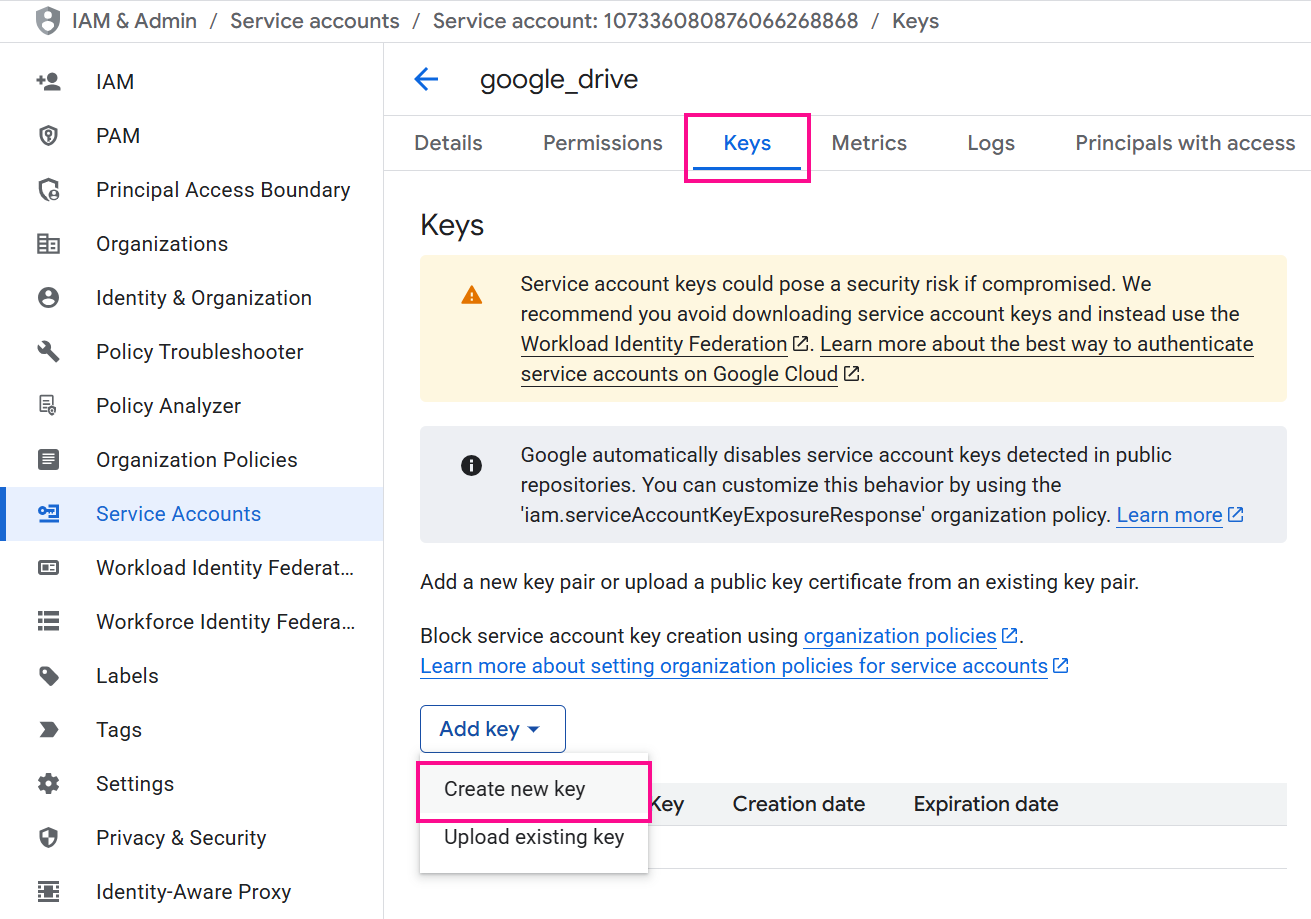 Google Cloud service account keys