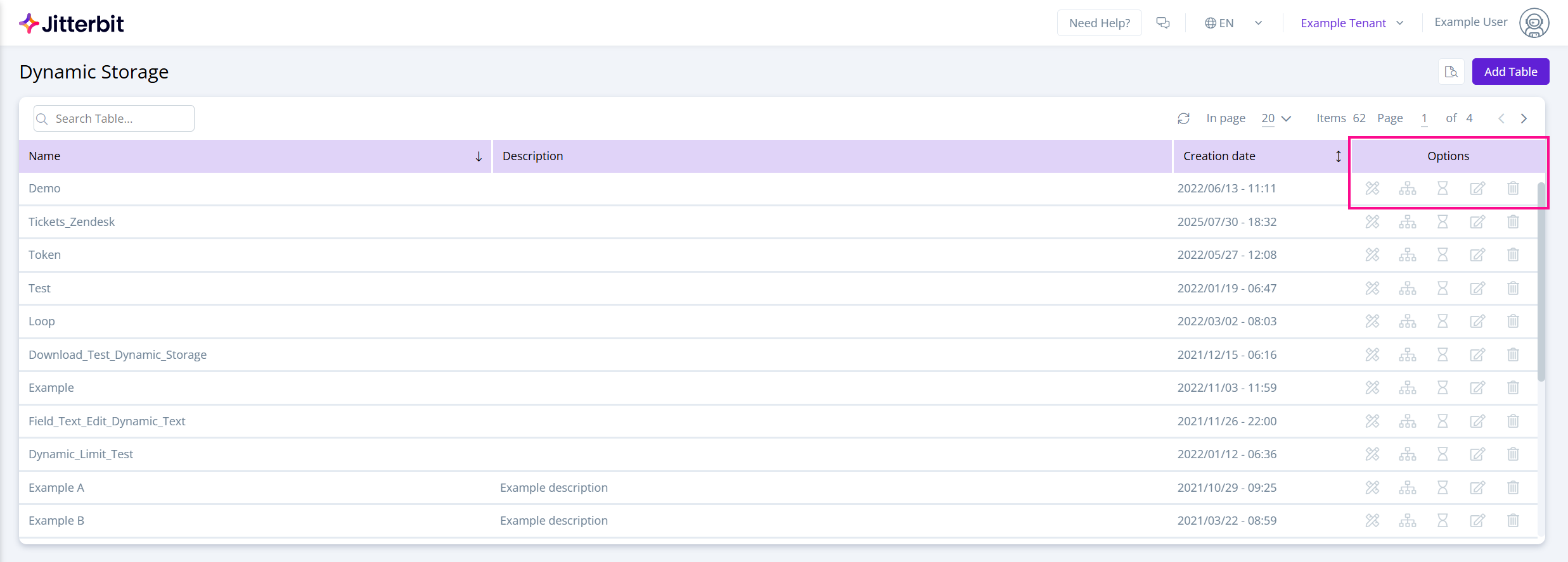 Dynamic Storage page