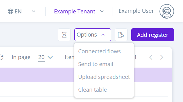 Dynamic Storage Table Options