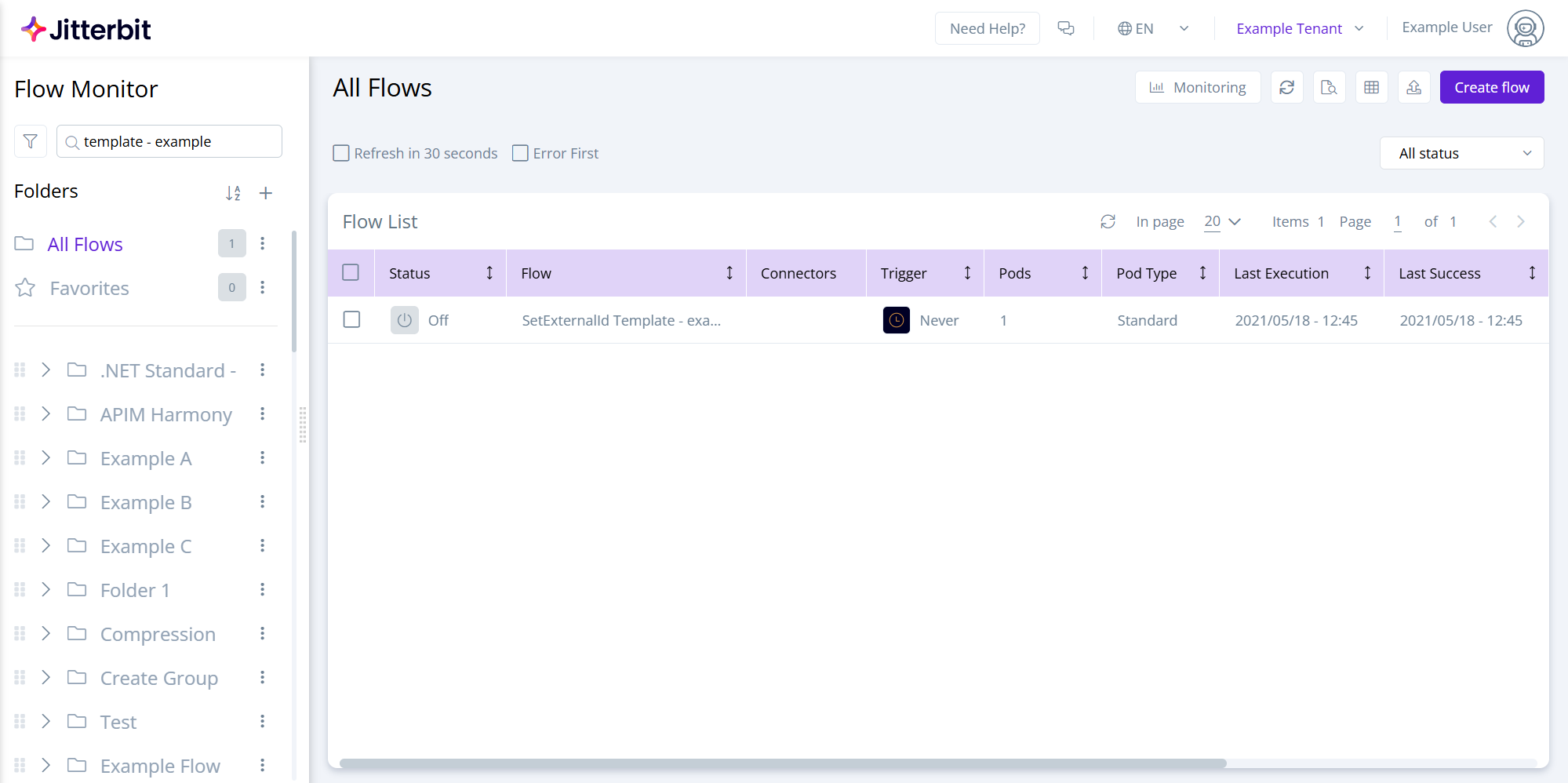 Flow Monitor list view