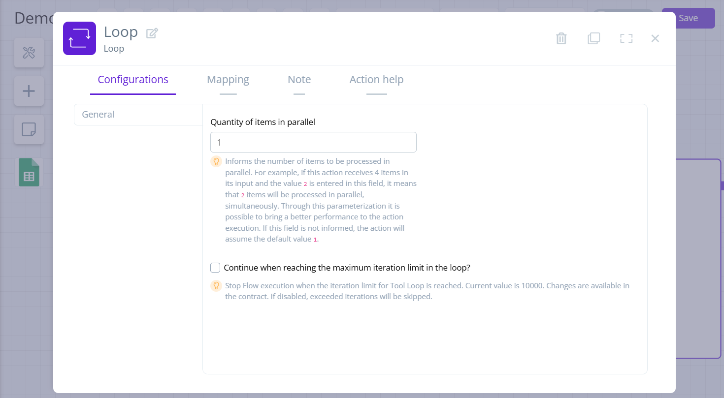 loop configuration dialog